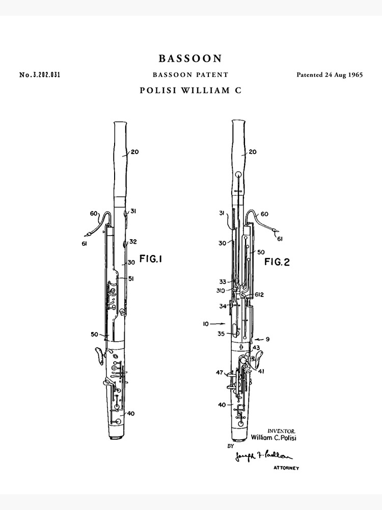 "Bassoon Patent Drawing Blueprint" Framed Art Print by Vintago Redbubble