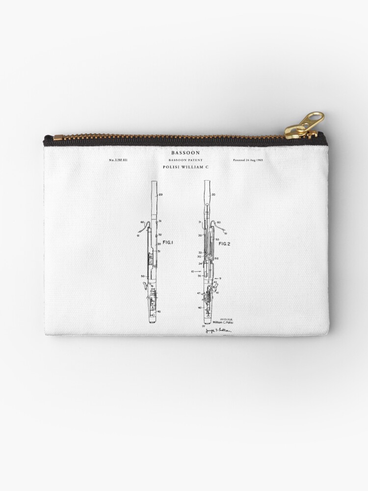 Thumbnail 1 of 4, Zipper Pouch, Bassoon Patent Drawing Blueprint designed and sold by Vintago.