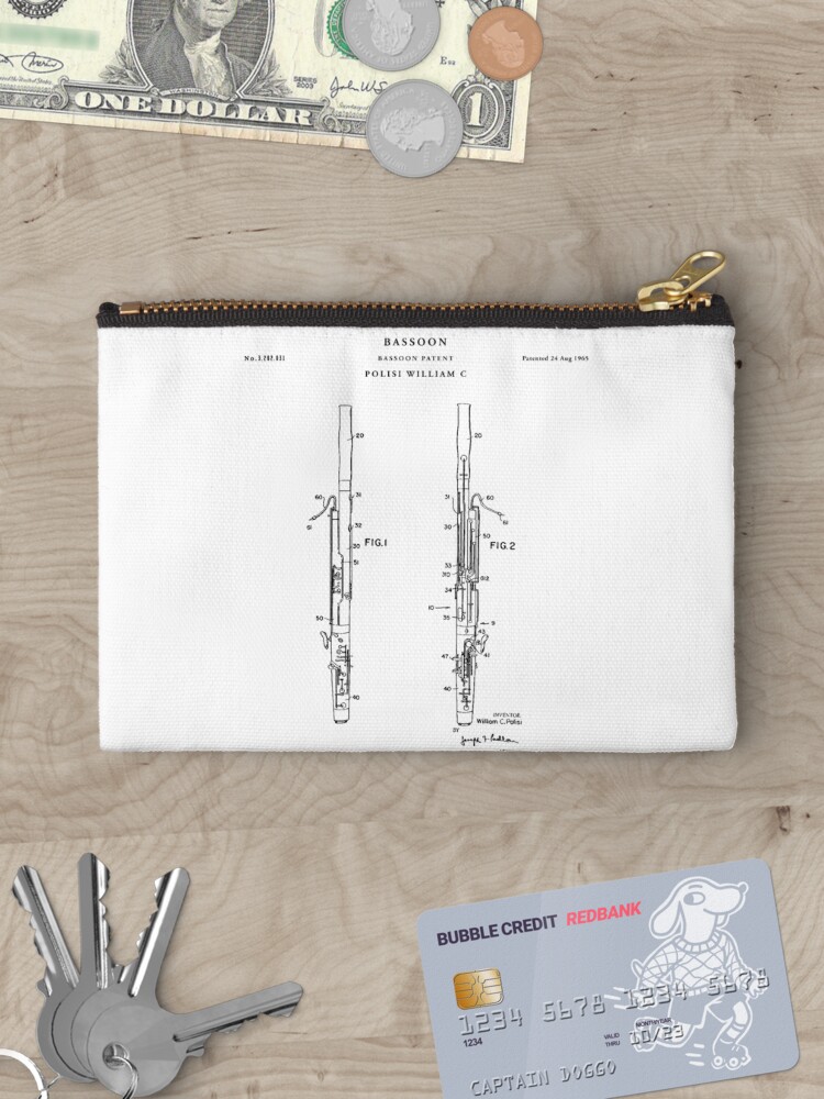Thumbnail 3 of 4, Zipper Pouch, Bassoon Patent Drawing Blueprint designed and sold by Vintago.
