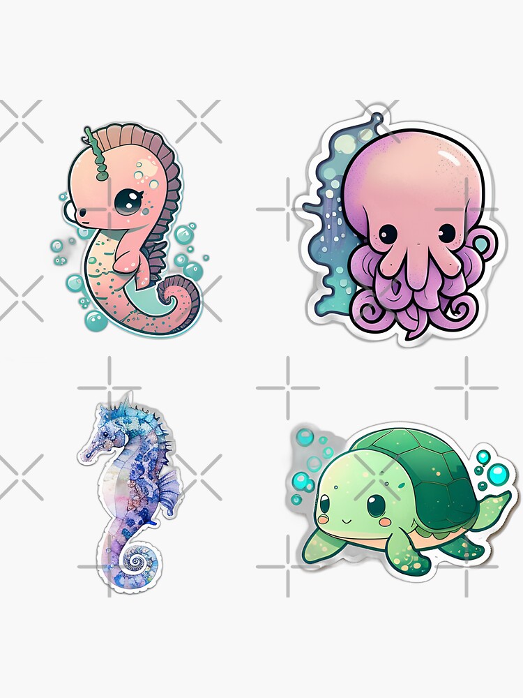 Cute Sea Animals Set. Doodle Children Drawings. Vector Illustration.  Royalty Free SVG, Cliparts, Vectors, and Stock Illustration. Image  109576740.