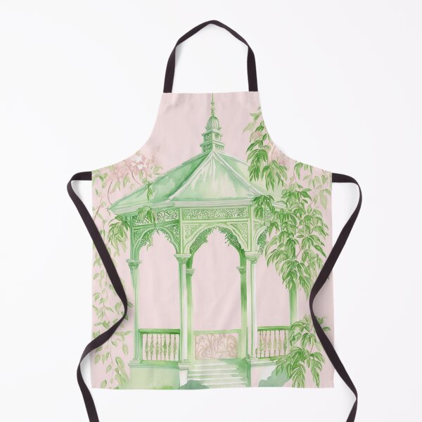 Stunning Pink and Green Pastel Gazebo - Watercolor Style - Chinoiserie Style - Elegant Style Apron