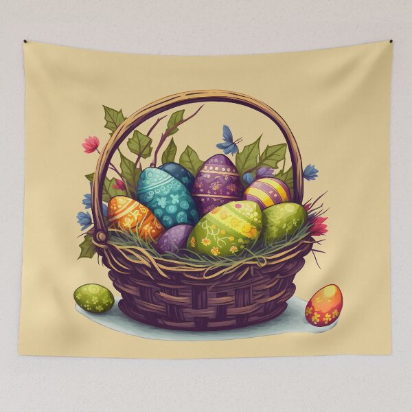 Item preview, Easter basket with colorful Easter eggs designed and sold by AdamPolak.