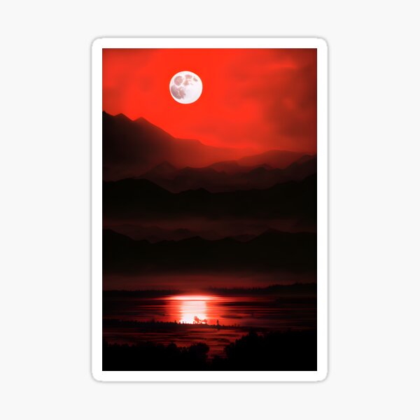 Blood Moon over Mountains and Lake Sticker