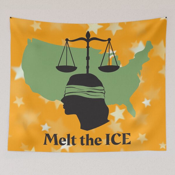 Item preview, "Melt the ICE" Lady Justice map of USA designed and sold by Write-to-Rebel.