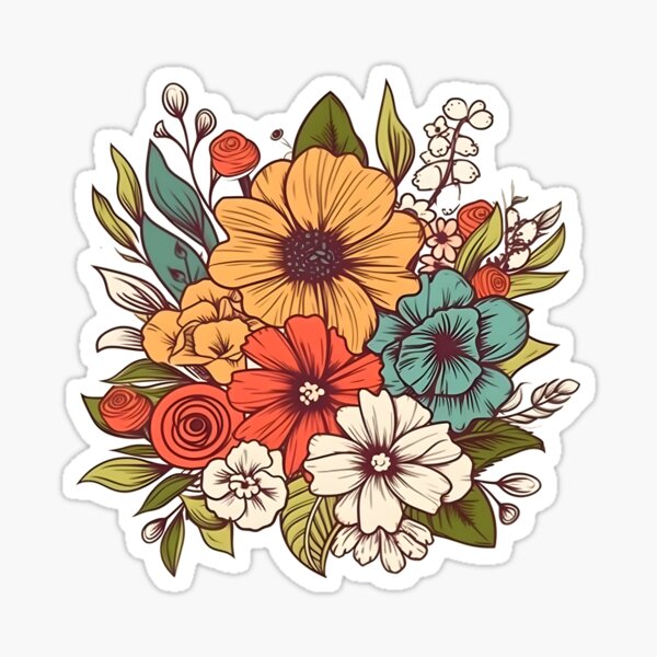 Vintage Colorful Flowers Sticker for Sale by CustomPrintHub