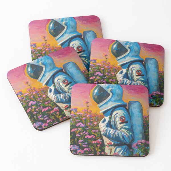 Item preview, Astronaut admiring sunset in flower garden designed and sold by Faeblehoarder.