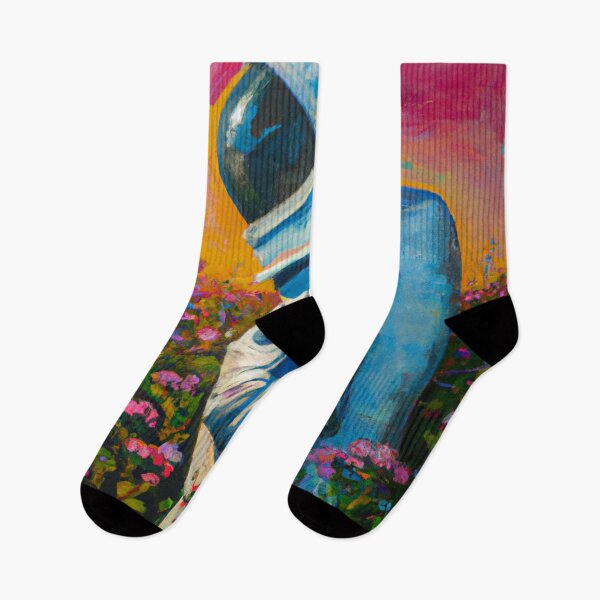 Item preview, Astronaut admiring sunset in flower garden designed and sold by Faeblehoarder.