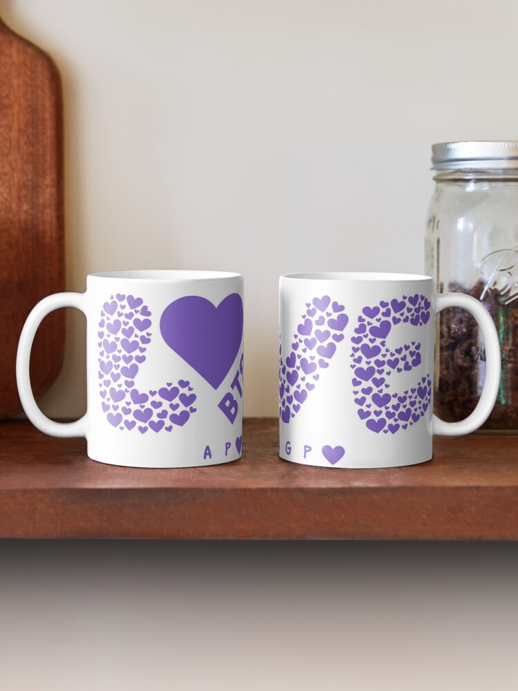 BTS Korean Names in Purple Hearts Coffee Mug by Tizzie