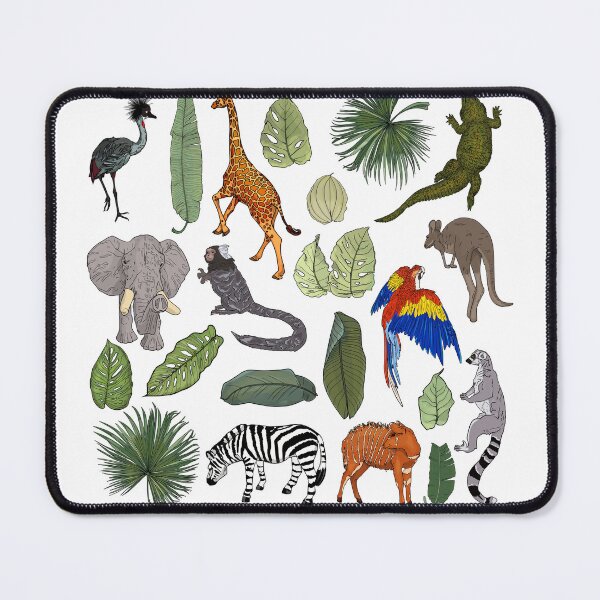 Item preview, African animal, tropical leaves, tropical flowers. Elephant, lemur, giraffe, crocodile, lion designed and sold by Anastasiia Yurevych.