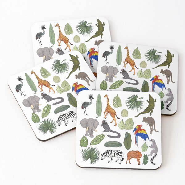 Item preview, African animal, tropical leaves, tropical flowers. Elephant, lemur, giraffe, crocodile, lion designed and sold by Anastasiia Yurevych.
