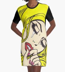 Blonde Crying Comic Girl Graphic T-Shirt Dress