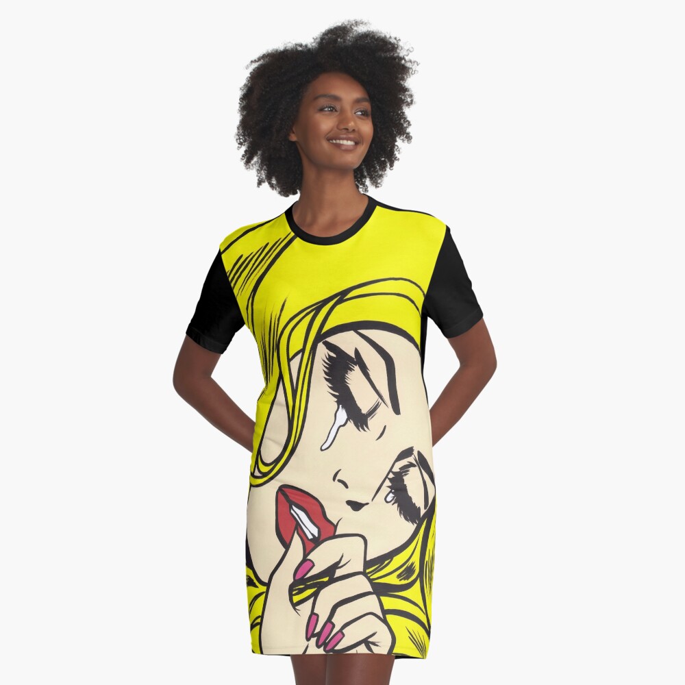 Blonde Crying Comic Girl Graphic T-Shirt Dress
