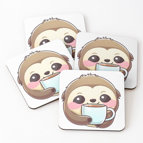 Item preview, Kawaii Cute Happy Sloth Enjoying A Coffee designed and sold by retrodesigner14.