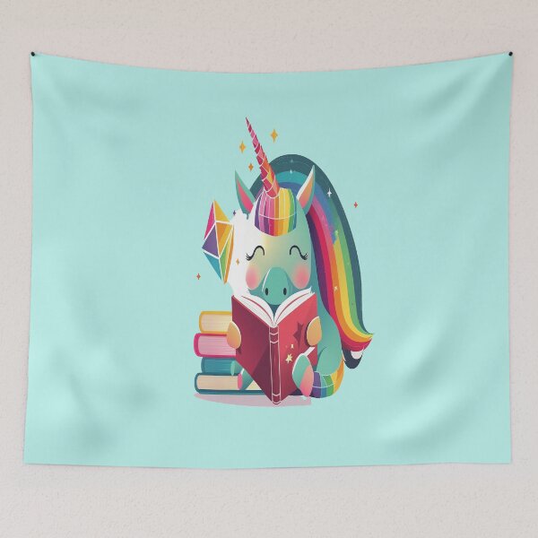 Item preview, Design of a Unicorn Reading a Book in Rainbow Colors designed and sold by zzibel.