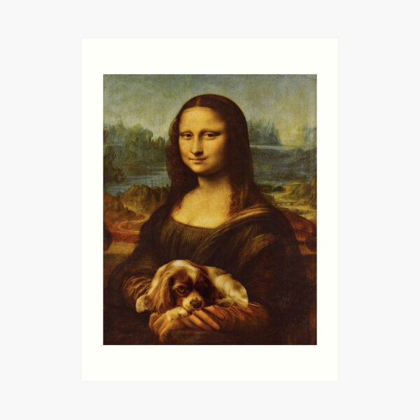 Mona Lisa and Cavalier King Charles Spaniel Dog Art Print
