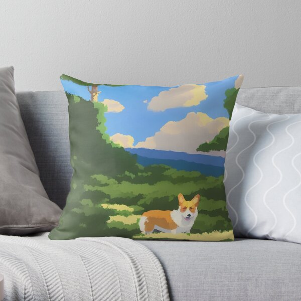 Corgi Dog Original Art Decorative Pillow, Abstract Throw Pillow