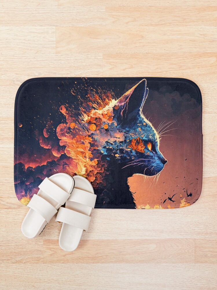 Thumbnail 1 of 6, Bath Mat, Reincarnated Magic Cat designed and sold by FireScreen.