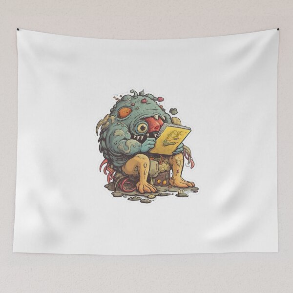 Item preview, Atychiphobia Cute Monster Sitting on a Chair and Reading a Book designed and sold by MrBadDream.