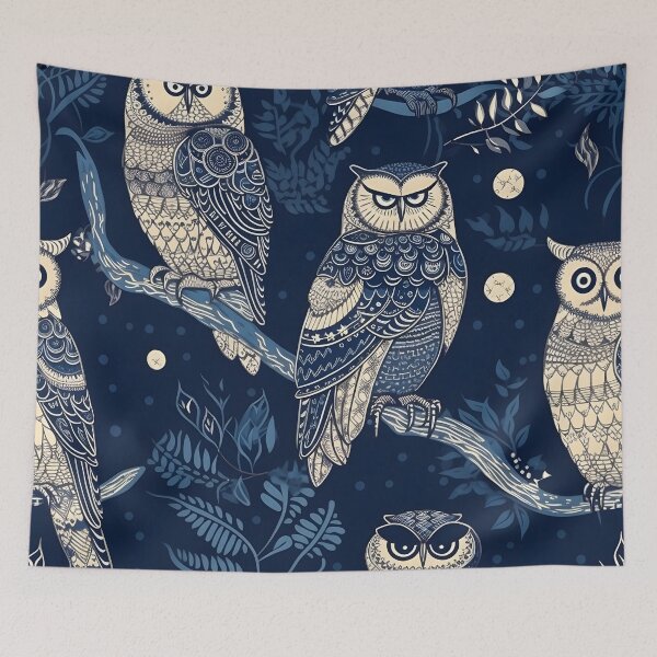 Item preview, Mystical Moonlit Forest Owl and Leaf Pattern designed and sold by lazarus93.