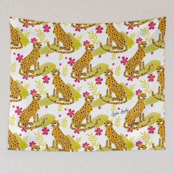 Artikelvorschau, Sitting Jaguar pattern yellow- white background entworfen und verkauft von Studio Lydia Lovely.