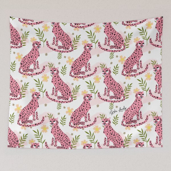 Artikelvorschau, Sitting Jaguar pattern pink- white background entworfen und verkauft von Studio Lydia Lovely.