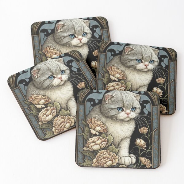 Item preview, Scottish Fold Cat - Art Nouveau Style designed and sold by ArtNouveauChic.