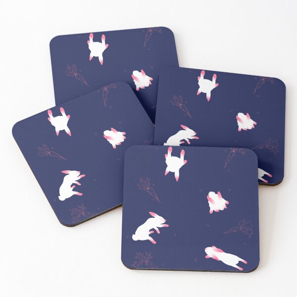 Item preview, floating cute bunnies and carrots on a blue backdrop designed and sold by RushaHarri.