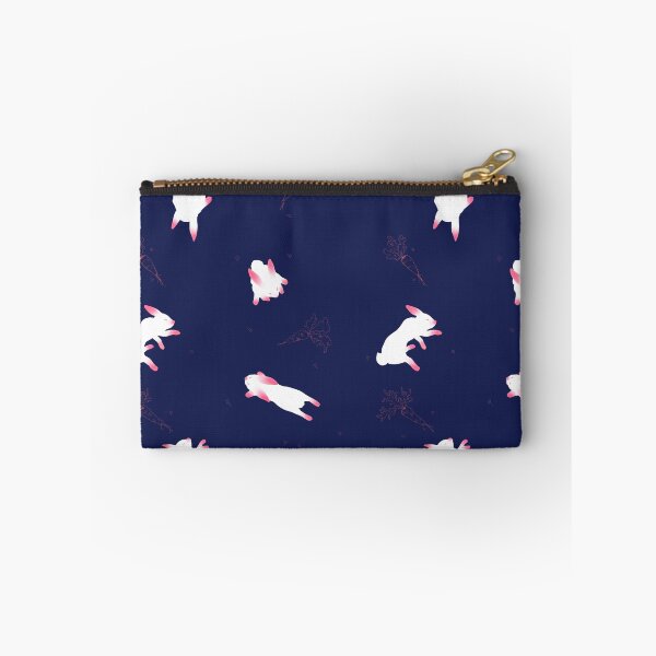 Item preview, floating cute bunnies and carrots on a blue backdrop designed and sold by RushaHarri.