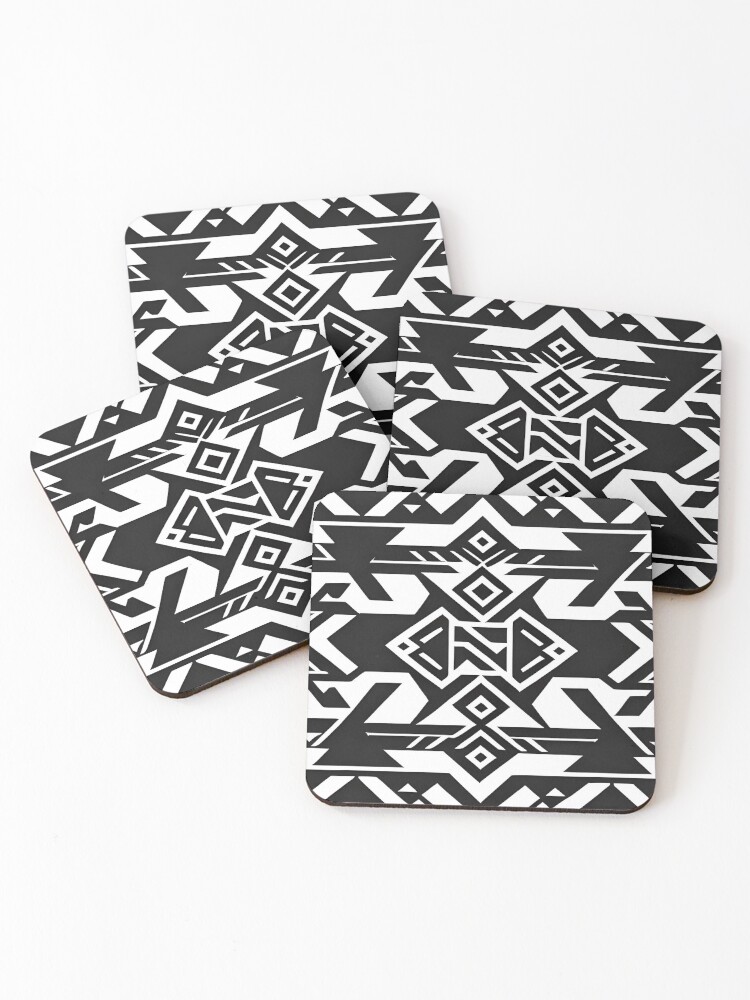 Thumbnail 1 of 5, Coasters (Set of 4), Black and white Aztec pattern designed and sold by RuiFernandes.