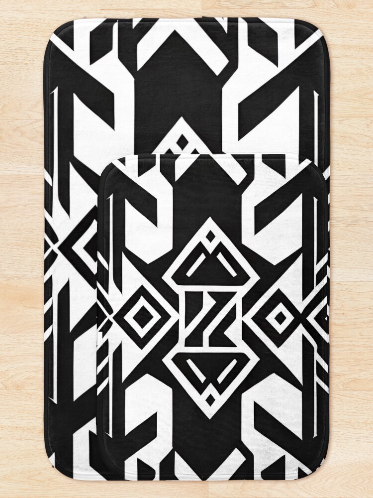 Thumbnail 5 of 6, Bath Mat, Black and white Aztec pattern designed and sold by RuiFernandes.