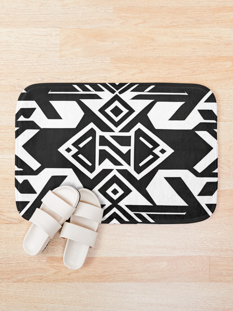 Thumbnail 1 of 6, Bath Mat, Black and white Aztec pattern designed and sold by RuiFernandes.