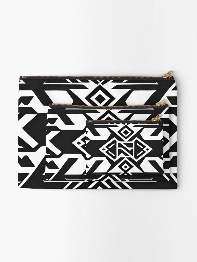 Thumbnail 2 of 4, Zipper Pouch, Black and white Aztec pattern designed and sold by RuiFernandes.