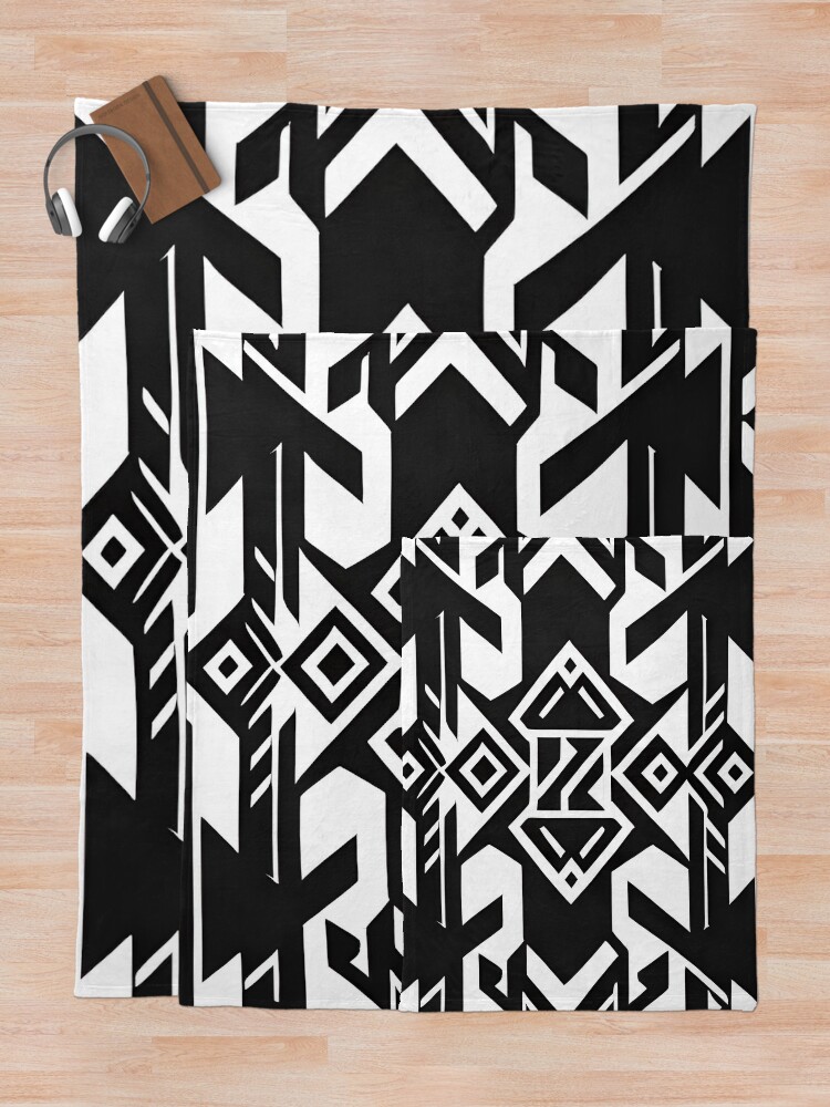 Thumbnail 5 of 6, Throw Blanket, Black and white Aztec pattern designed and sold by RuiFernandes.