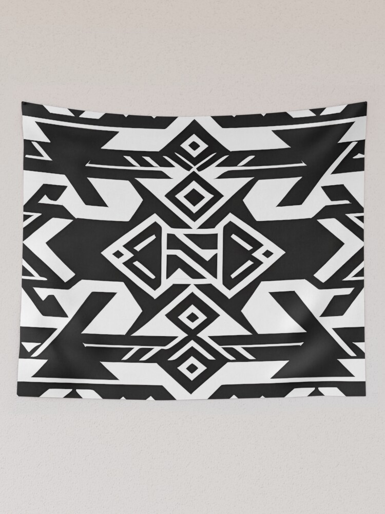 Thumbnail 2 of 3, Tapestry, Black and white Aztec pattern designed and sold by RuiFernandes.