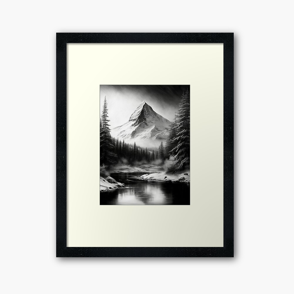 Charcoal Drawing of a Mountain Range Art Board Print for Sale by