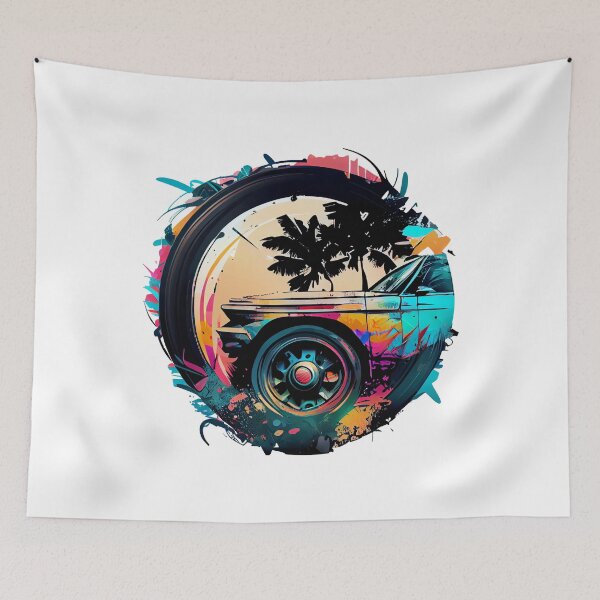 Item preview, Classic Car in Vintage Wheel with Paint Splatter designed and sold by ShadowAndSlate.
