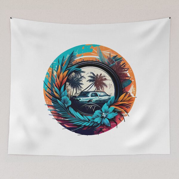 Item preview, Classic Car in Vintage Floral Wheel with Bright Colors designed and sold by ShadowAndSlate.