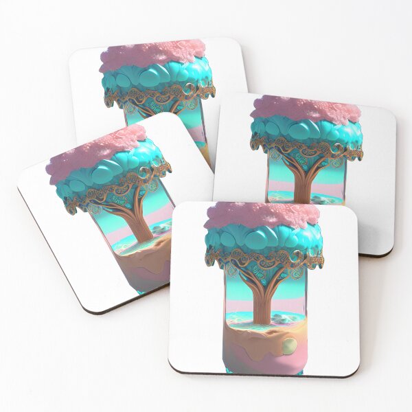 Item preview, Peach and Teal Tree in a Glass Coffee Cup Fantasy designed and sold by dreamartjohnny.