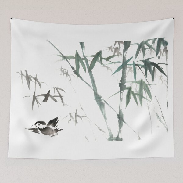Item preview, Ink painting of a Small Bird Flies into Bamboo in the raining day designed and sold by jasonyang867.