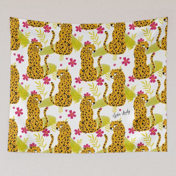 Artikelvorschau, Jaguar looking back pattern teal- white background entworfen und verkauft von Studio Lydia Lovely.
