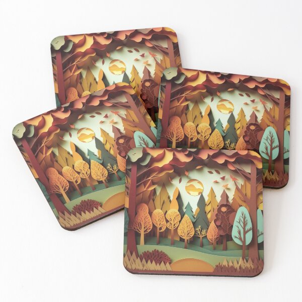 Artikelvorschau, Paper Art Style Bild Waldlandschaft im Herbst entworfen und verkauft von SimoneAI.