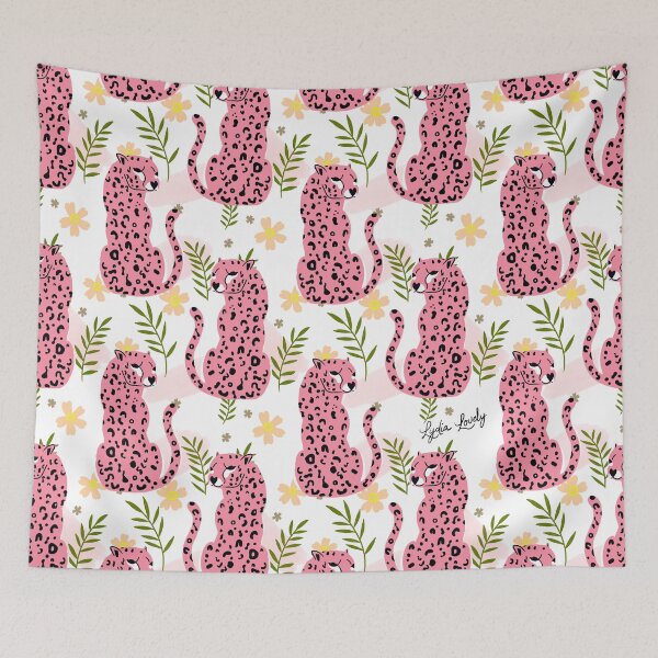 Artikelvorschau, Jaguar looking back pattern teal- white background entworfen und verkauft von Studio Lydia Lovely.