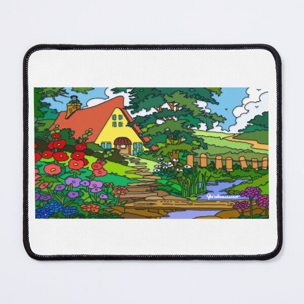 Item preview, Cottage in the forest during the day with a clear blue sky designed and sold by Illustrationbyo.