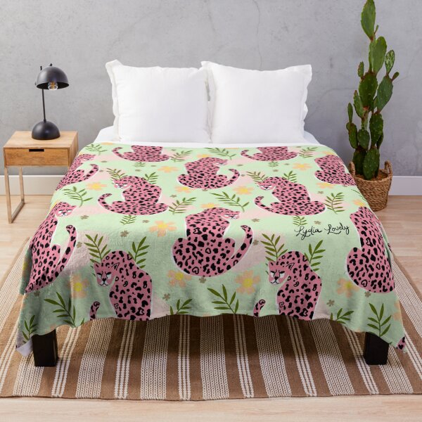 Item preview, Jaguar looking back pattern pink- mint green background designed and sold by Studio Lydia Lovely.