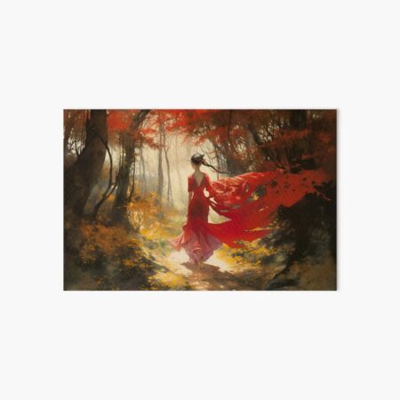 Scarlet Sojourn: A Journey Through the Woods Art Board Print