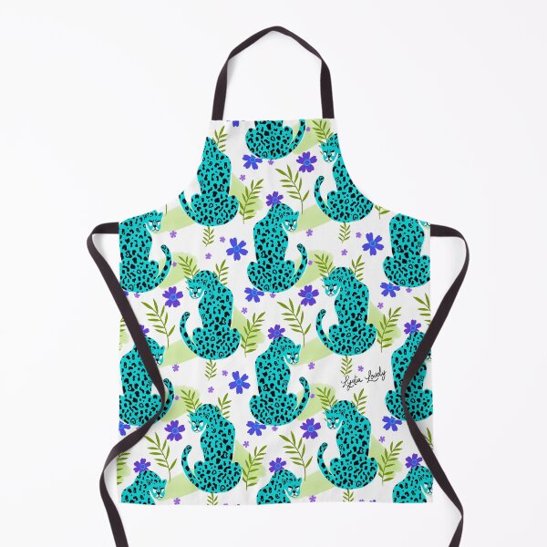 Artikelvorschau, Jaguar looking back pattern teal- white background entworfen und verkauft von Studio Lydia  Lovely.