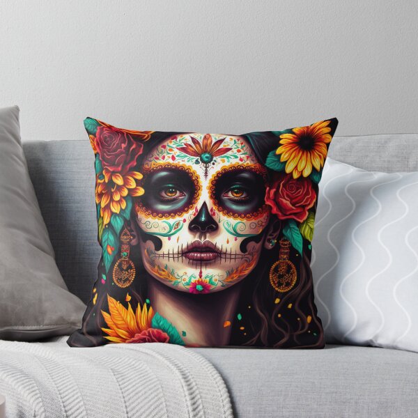 Item preview, Día de los Muertos woman, colorful flowers portrait designed and sold by innazimovec.
