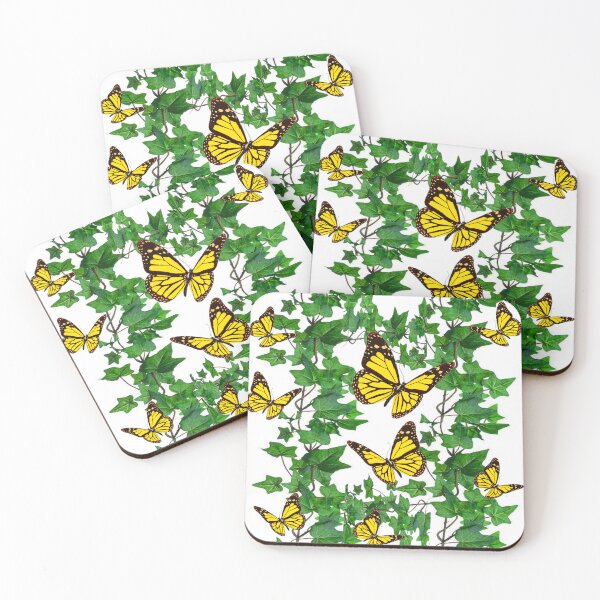 Item preview, ABSTRACT YELLOW MONARCH BUTTERFLIES GREEN IVY ART designed and sold by sharlesart.