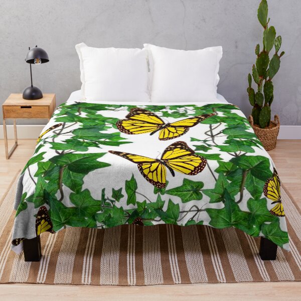 Item preview, ABSTRACT YELLOW MONARCH BUTTERFLIES GREEN IVY ART designed and sold by sharlesart.