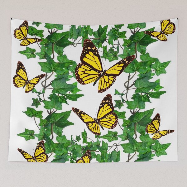 Item preview, ABSTRACT YELLOW MONARCH BUTTERFLIES GREEN IVY ART designed and sold by sharlesart.